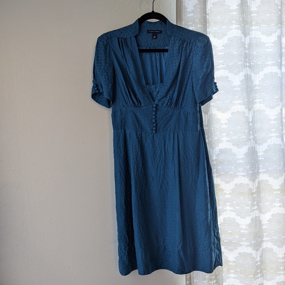 100% Silk Banana Republic Teal Blue Dress